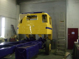 Scania 111 in the paintshop during its refurbishment
